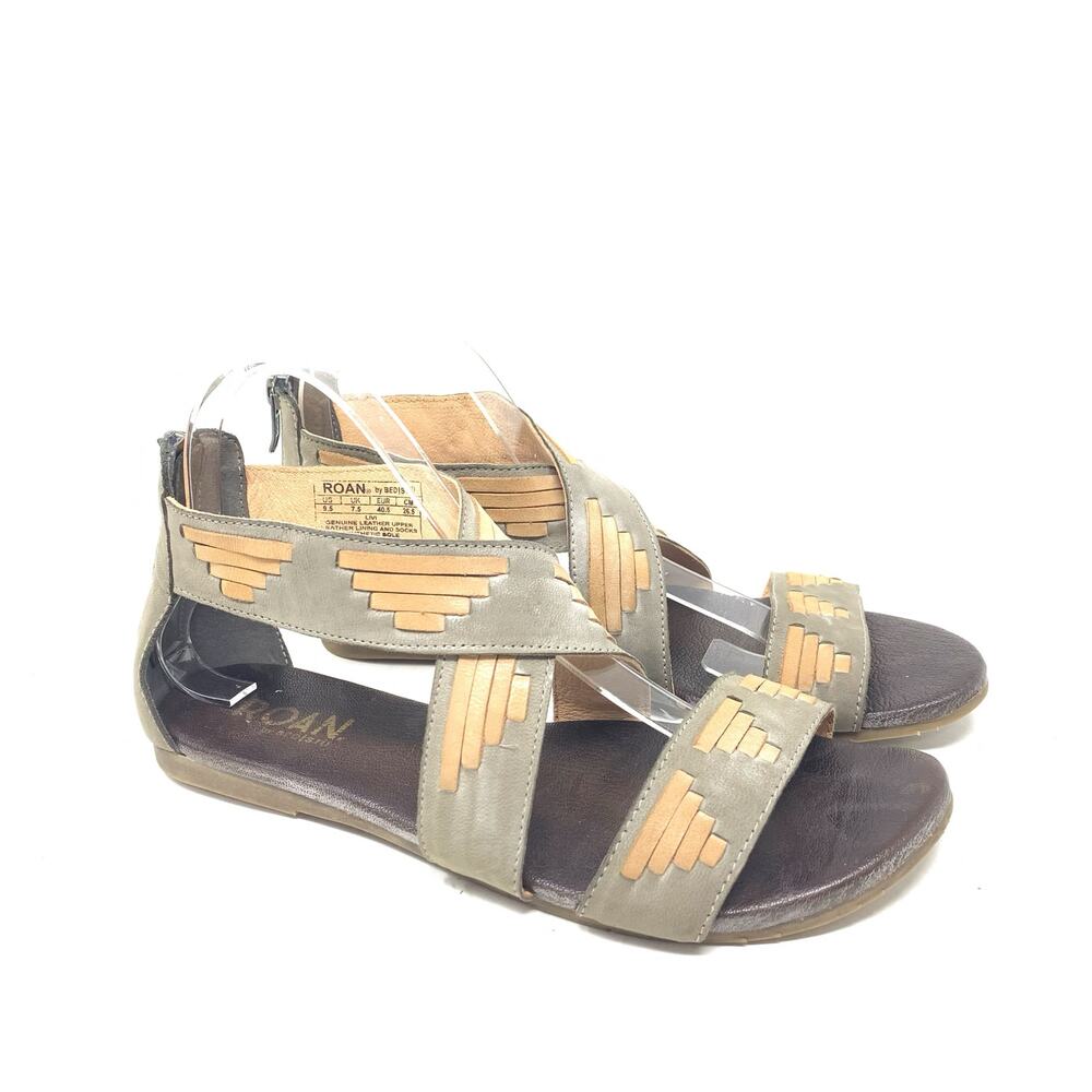 ROAN by Bed Stu Gray Tan Distressed Leather Gladiator Livi Sandal Grey Bone 9.5